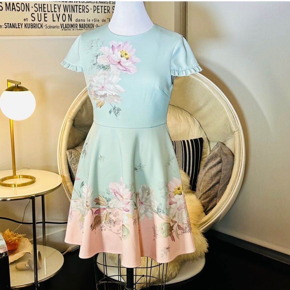 Ted Baker mint green with pink detail dress - scuba material